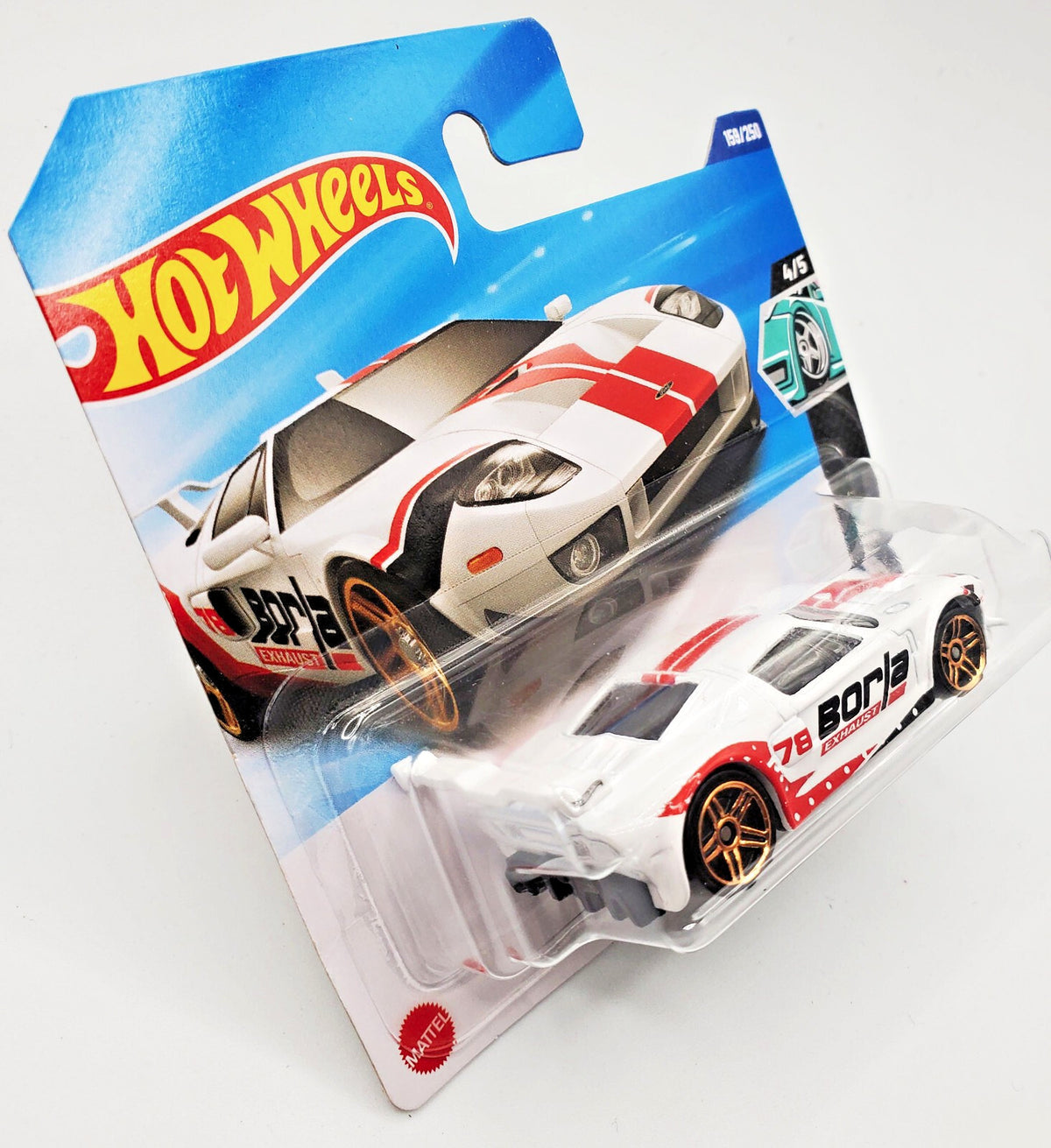 Hot Wheels 2025 Ford GT, White,  159/250,  -SHORT CARD Borla NEW ON BLISTER CARD