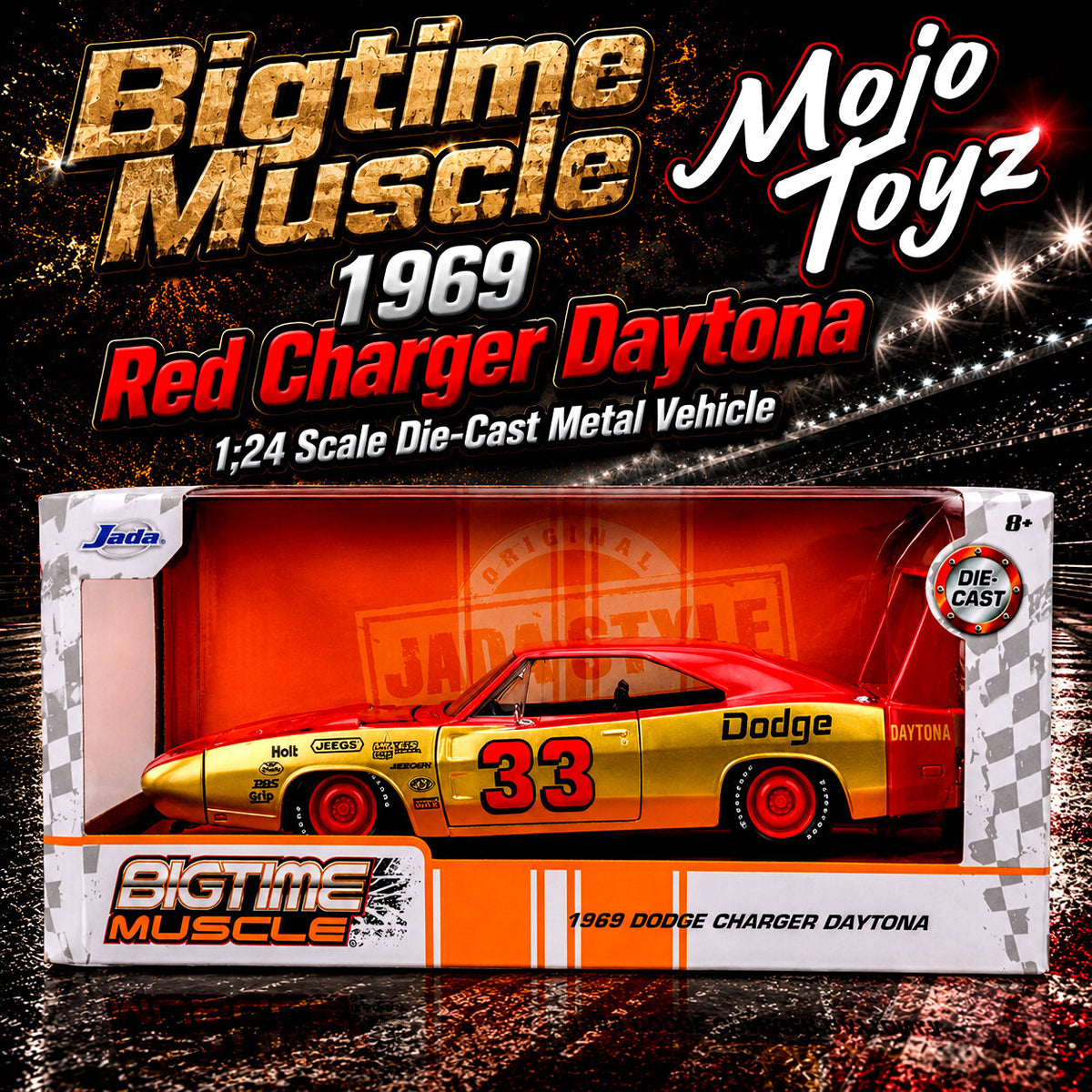 Bigtime Muscle 1969 Red Dodge Charger Daytona 1:24 Scale Die-Cast Metal Vehicle