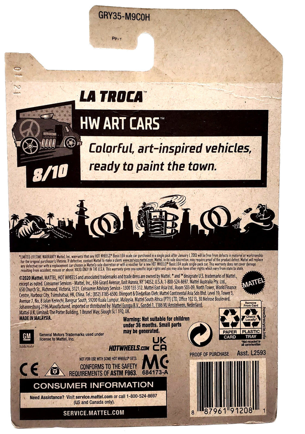 2020 Mattel HOT WHEELS " LA TROCA " HW ART CARS 8/10  146/250 New on Blister