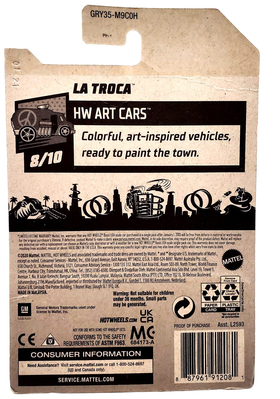 2020 Mattel HOT WHEELS " LA TROCA " HW ART CARS 8/10  146/250 New on Blister
