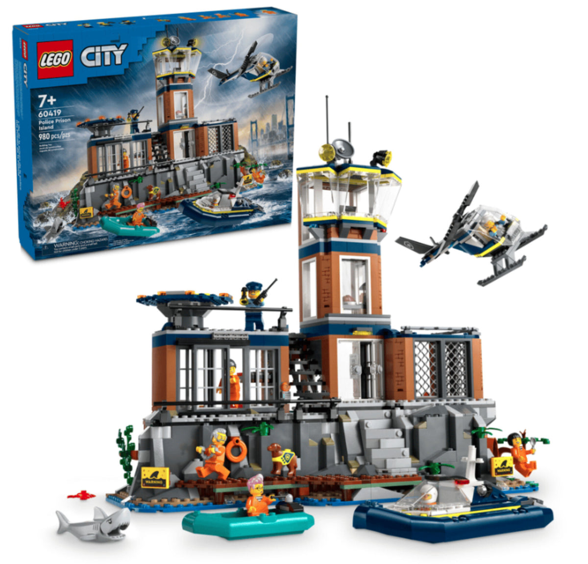 60419 POLICE PRISON ISLAND Lego City Town Legos set Helicopter Boat Shark NEW