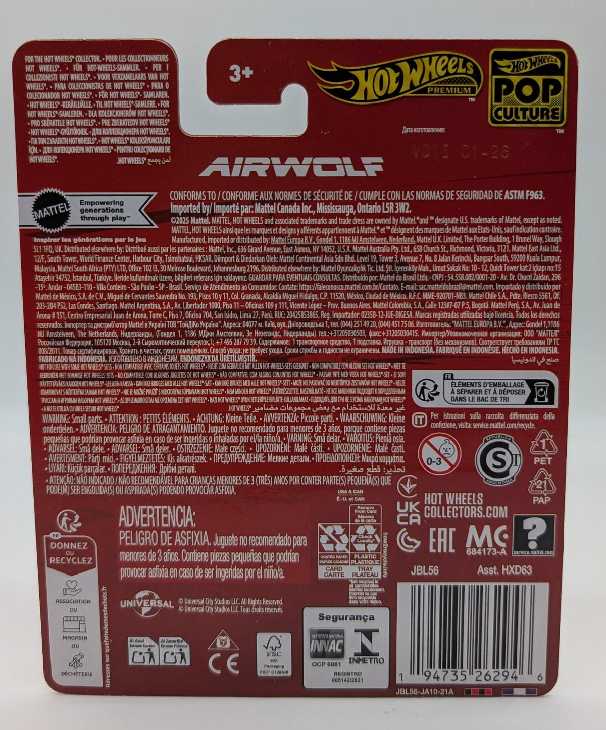 Hot Wheels Premium 2026 Pop Culture Airwolf Helicopter 1:64 Scale Model JBL56-7D