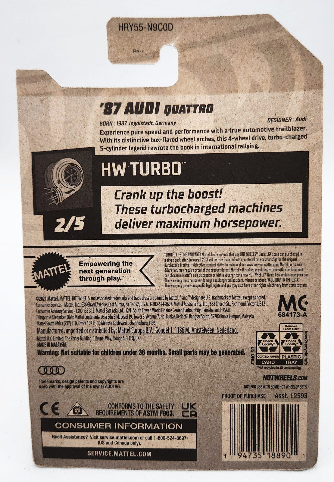 Hot Wheels ‘87 Audi Quattro 2024 2/5 Hw Turbo Red NEW ON BLISTER CARD !!