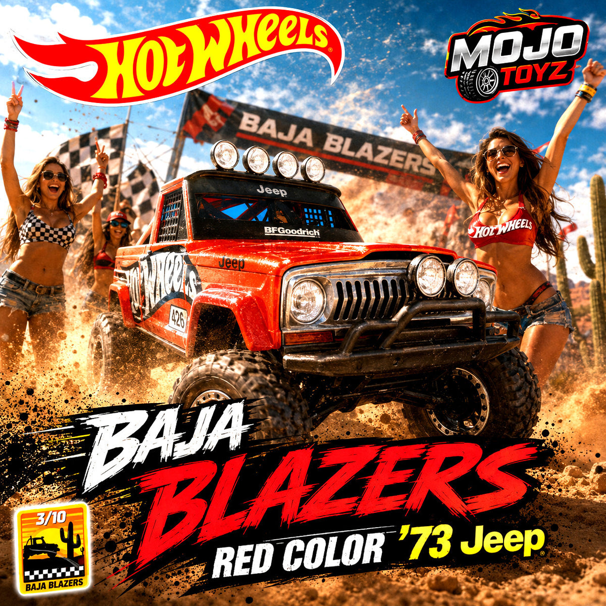 2023 Hot Wheels BAJA BLAZERS RED COLOR  '73 Jeep NEW ON SHORT CARD BLISTER !!