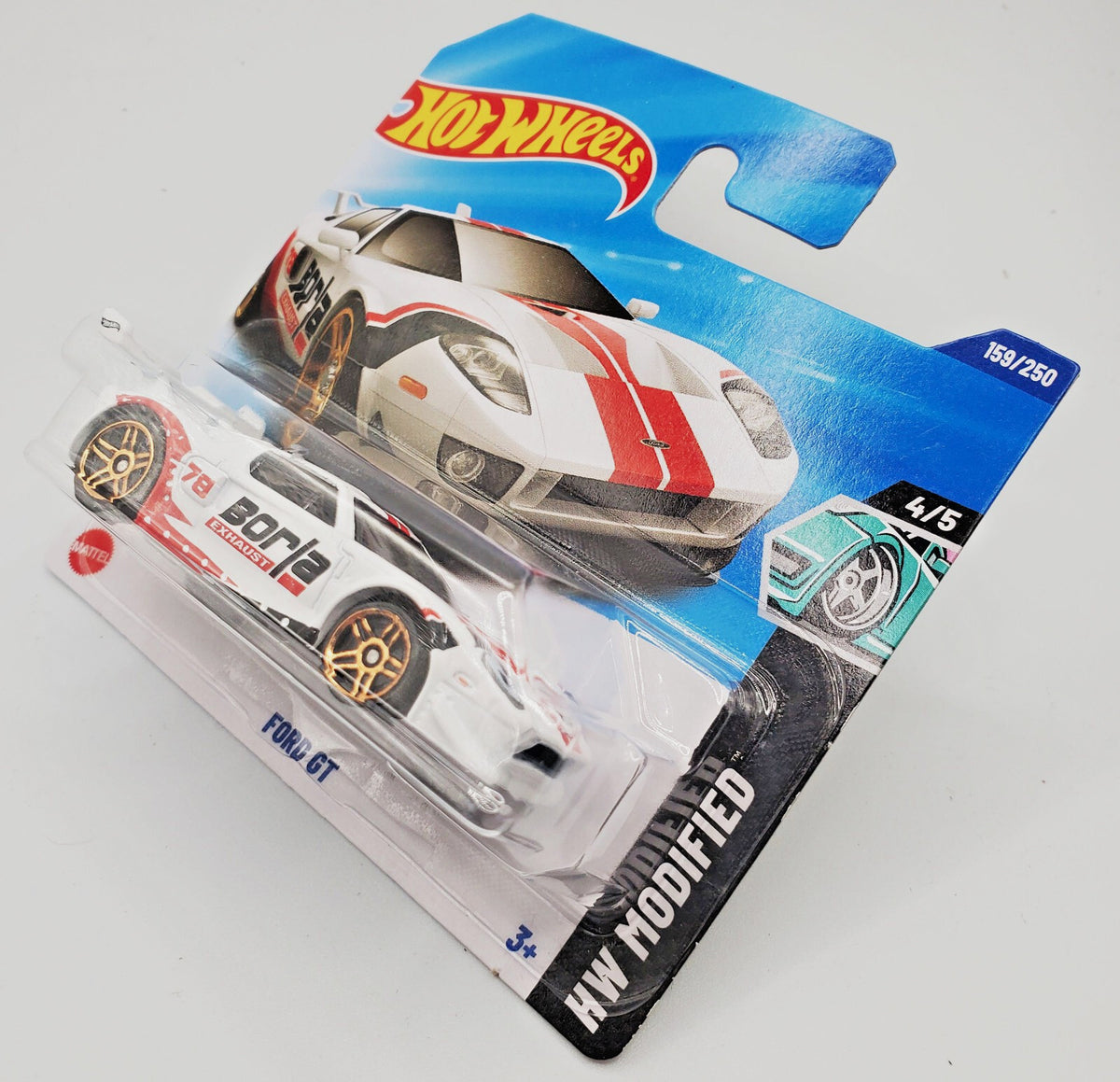 Hot Wheels 2025 Ford GT, White,  159/250,  -SHORT CARD Borla NEW ON BLISTER CARD