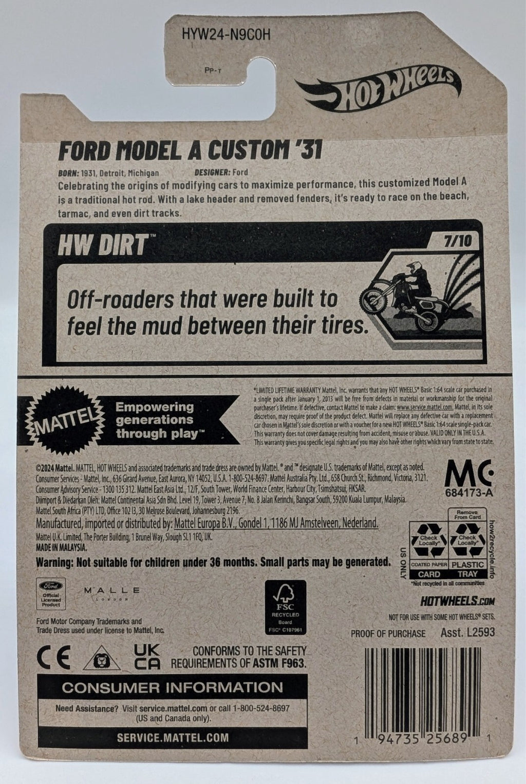Hot Wheels - 2025 HW Dirt 7/10 Ford Model A Custom '31 140/250 (BBHYW24)
