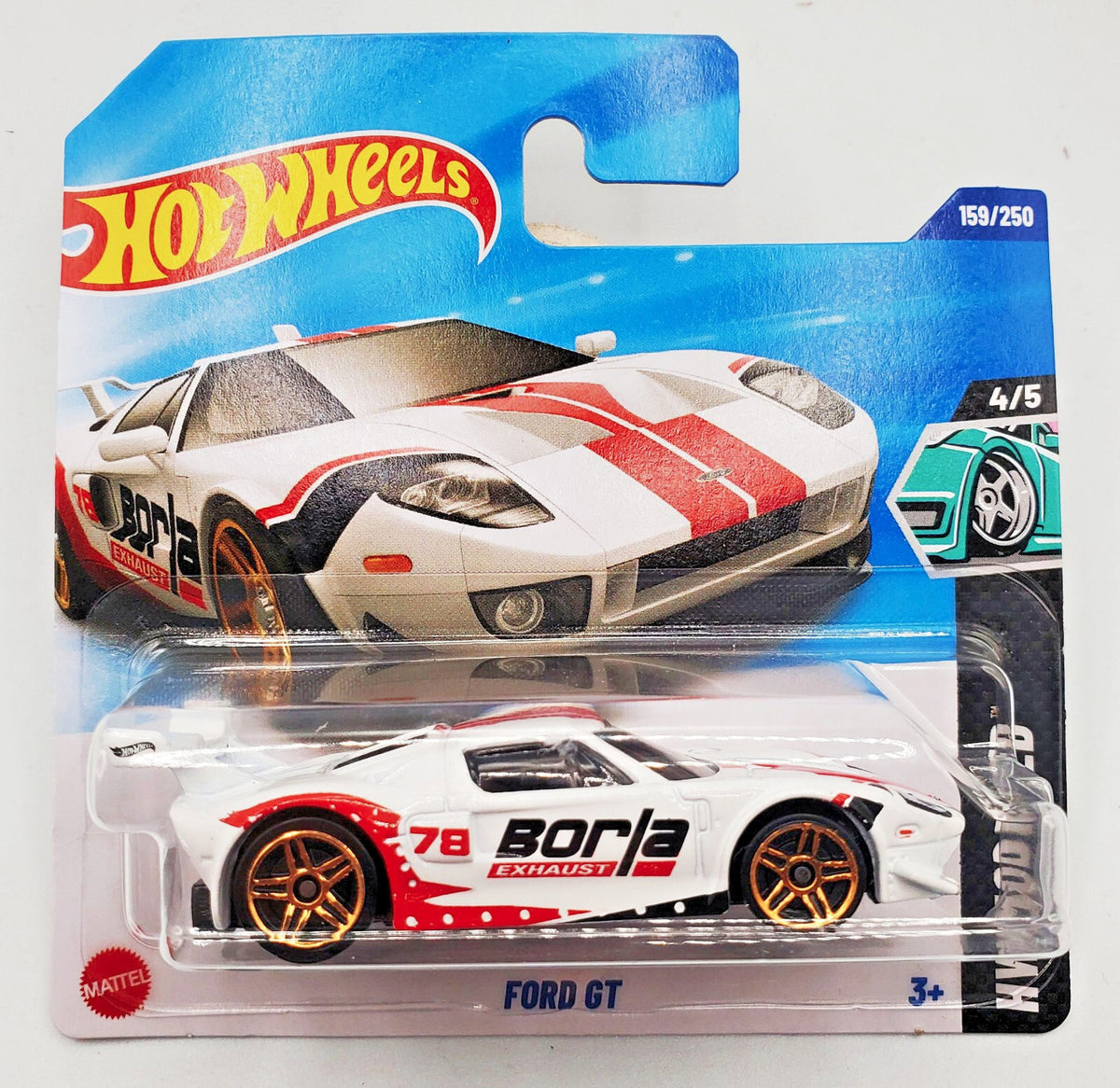 Hot Wheels 2025 Ford GT, White,  159/250,  -SHORT CARD Borla NEW ON BLISTER CARD