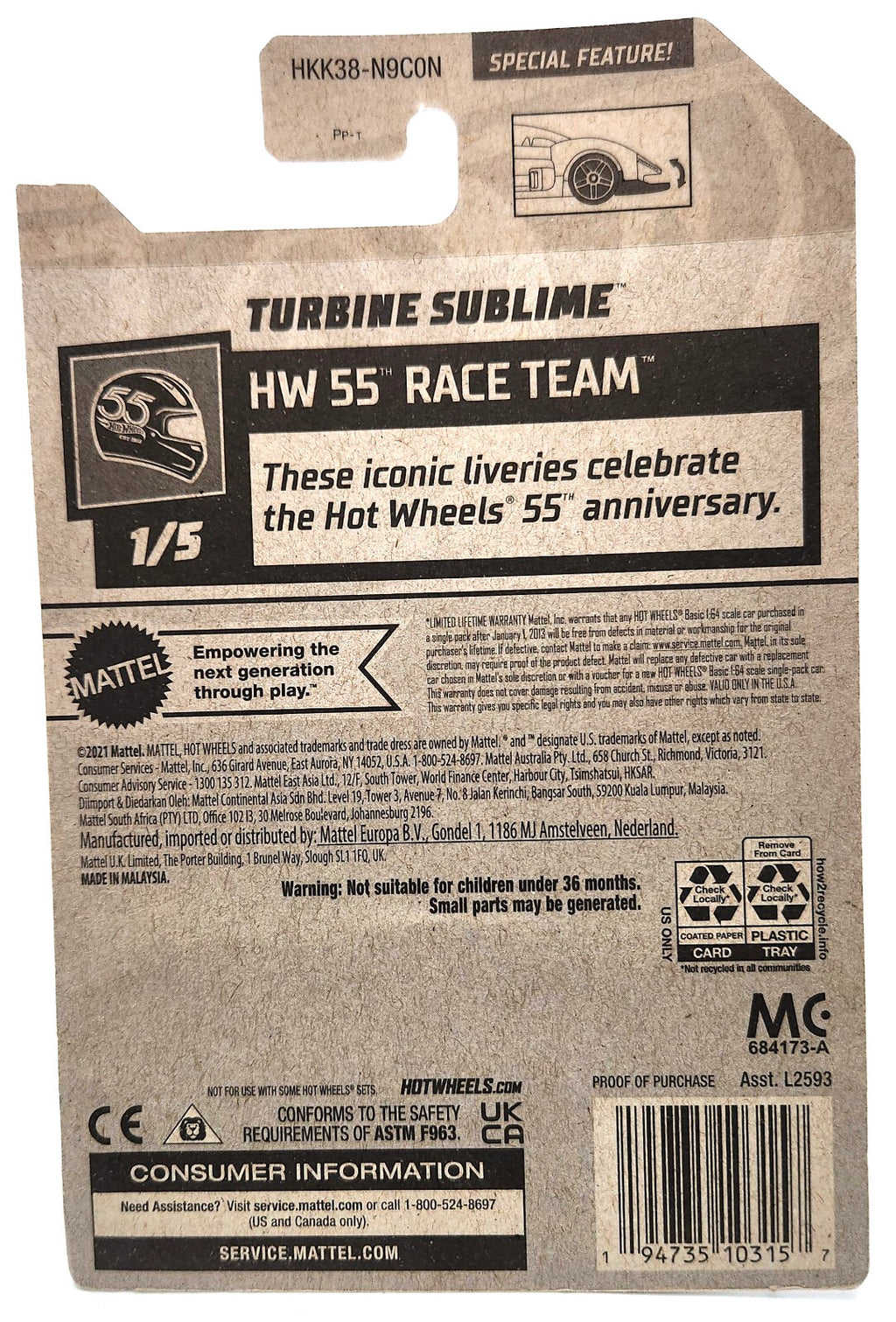 Hot Wheels Turbine Sublime White HW 55 Race Team 2023 NEW IN PACKAGE