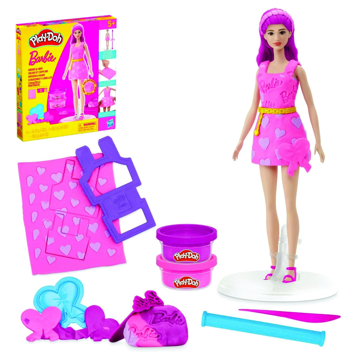 Play-Doh Barbie Hearts and Hair Set Make Doll Clothes & 10 Fashion Accessories
