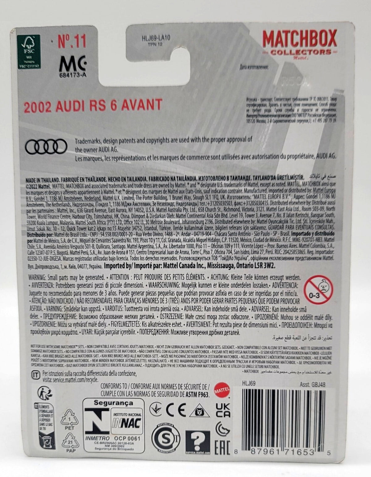 MATCHBOX COLLECTORS 70 YEARS 2002 AUDI RS 6 AVANT NEW ON SEALED BLISTER CARD